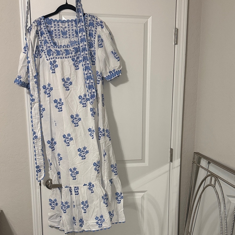 Never Worn Pink City Prints White and Blue Floral Dress (tag just taken off)